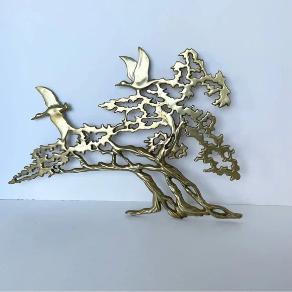 Vintage Brass Tree and Birds Wall Decor - Picture 1 of 3